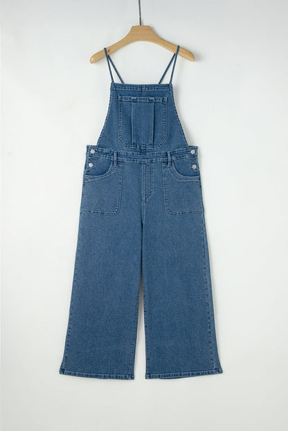 Dusk Blue Adjustable Tie Straps Cropped Wide Leg Denim Overalls 🇺🇸