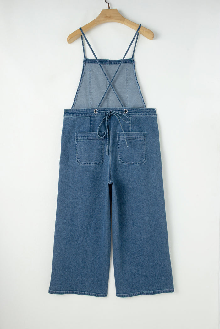 Dusk Blue Adjustable Tie Straps Cropped Wide Leg Denim Overalls 🇺🇸