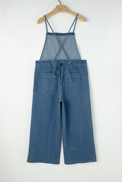 Dusk Blue Adjustable Tie Straps Cropped Wide Leg Denim Overalls 🇺🇸