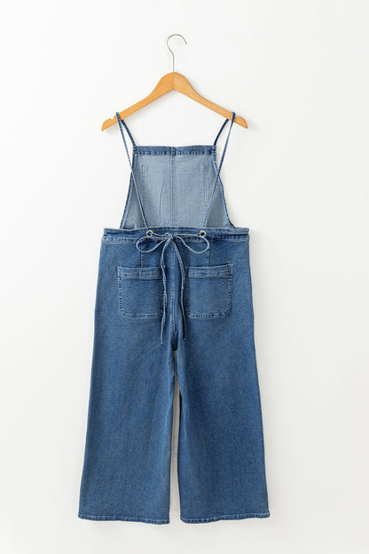 Dusk Blue Adjustable Tie Straps Cropped Wide Leg Denim Overalls 🇺🇸