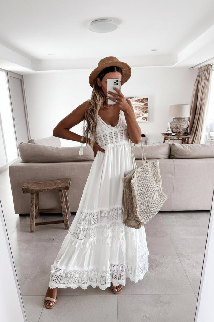 Elodie sleeveless lace-panel maxi dress