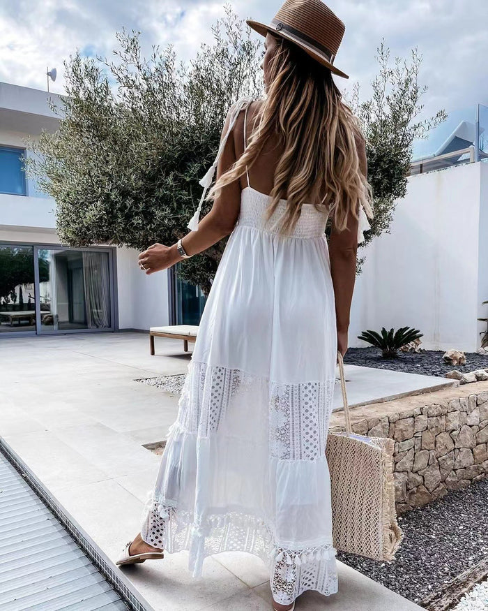 Elodie sleeveless lace-panel maxi dress