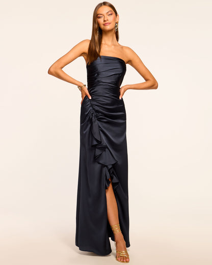 Galilee Strapless Ruffle Gown | NAVY