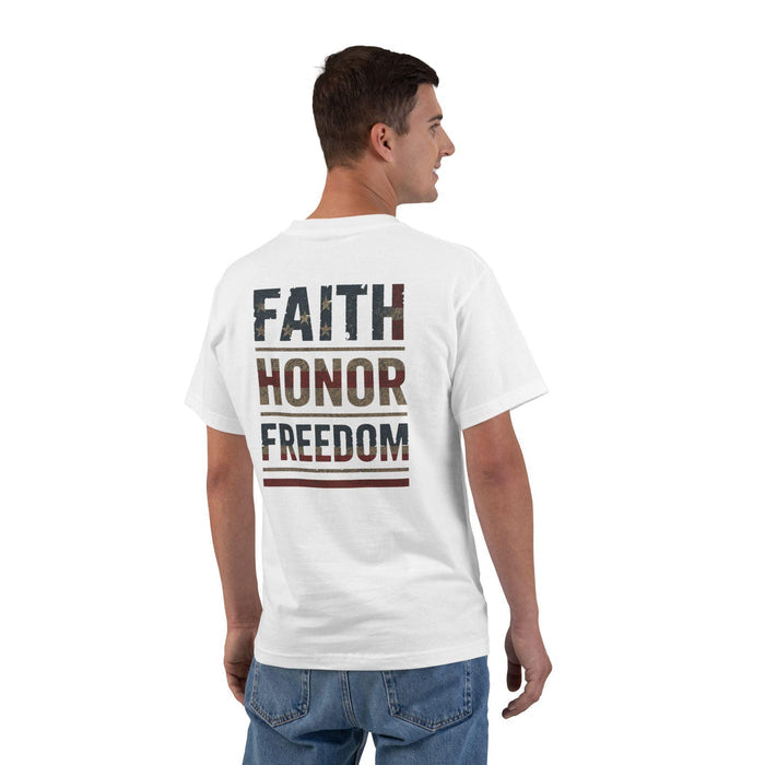 Faith Honor Freedom T-Shirt - Patriotic Christian American Flag Shirt, God and Country Graphic Tee for Men and Women, Christian Gifts Men