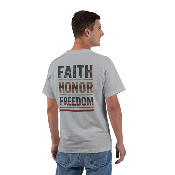 Faith Honor Freedom T-Shirt - Patriotic Christian American Flag Shirt, God and Country Graphic Tee for Men and Women, Christian Gifts Men