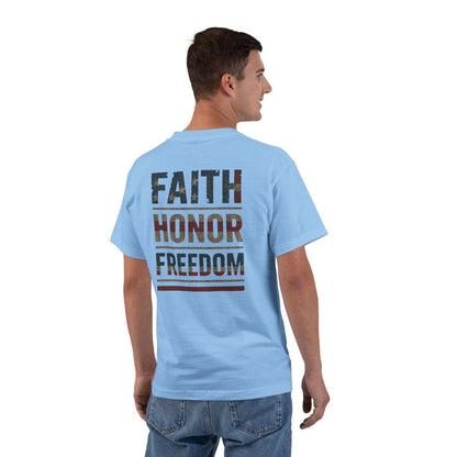 Faith Honor Freedom T-Shirt - Patriotic Christian American Flag Shirt, God and Country Graphic Tee for Men and Women, Christian Gifts Men