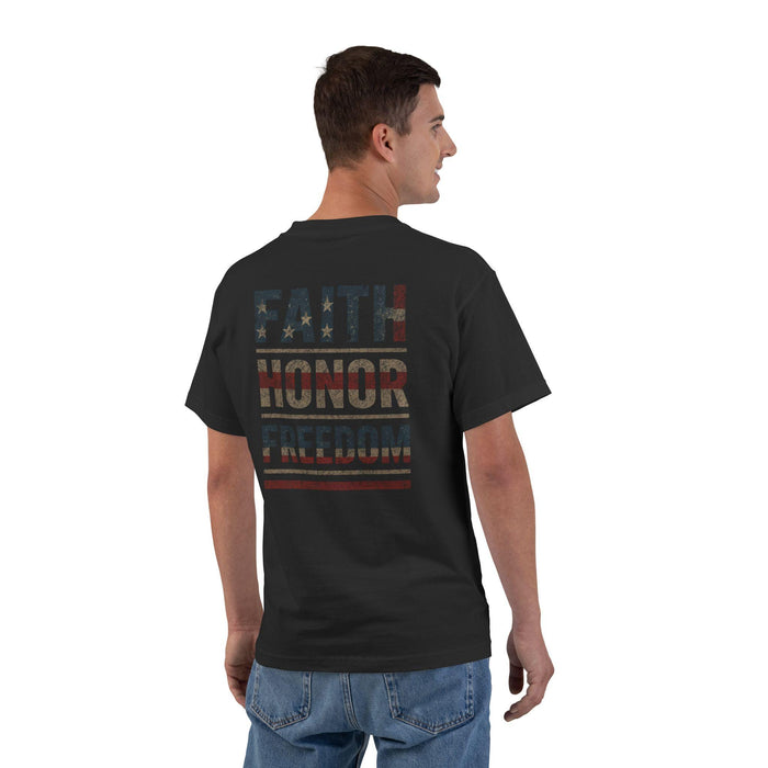 Faith Honor Freedom T-Shirt - Patriotic Christian American Flag Shirt, God and Country Graphic Tee for Men and Women, Christian Gifts Men
