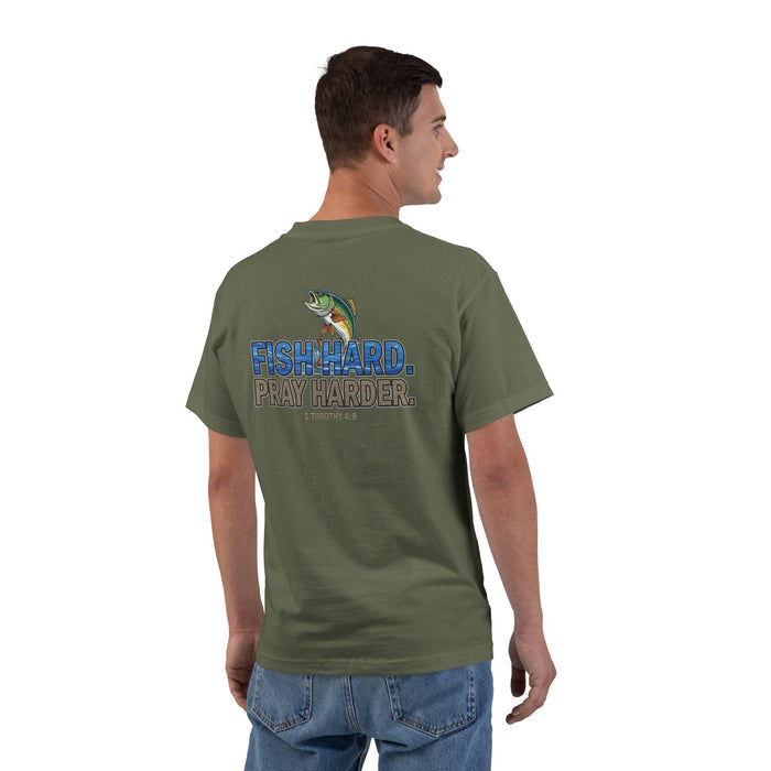 Fish Hard Pray Harder T-Shirt: Christian Fishing Gift