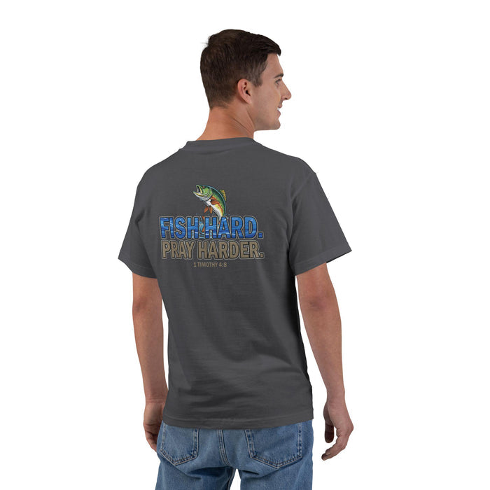 Fish Hard Pray Harder T-Shirt: Christian Fishing Gift