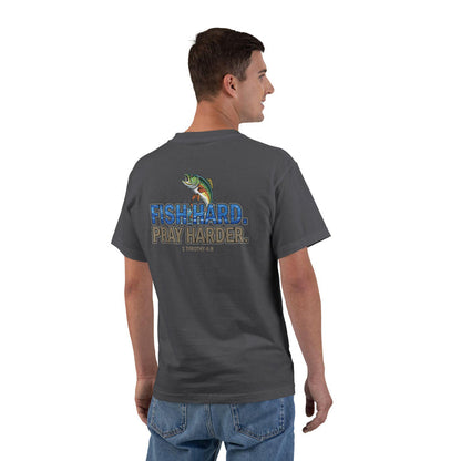 Fish Hard Pray Harder T-Shirt: Christian Fishing Gift