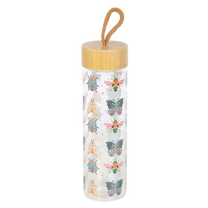 Floral Bug Print Glass Water Bottle 🇬🇧