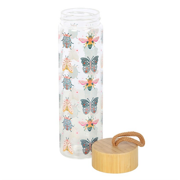 Floral Bug Print Glass Water Bottle 🇬🇧