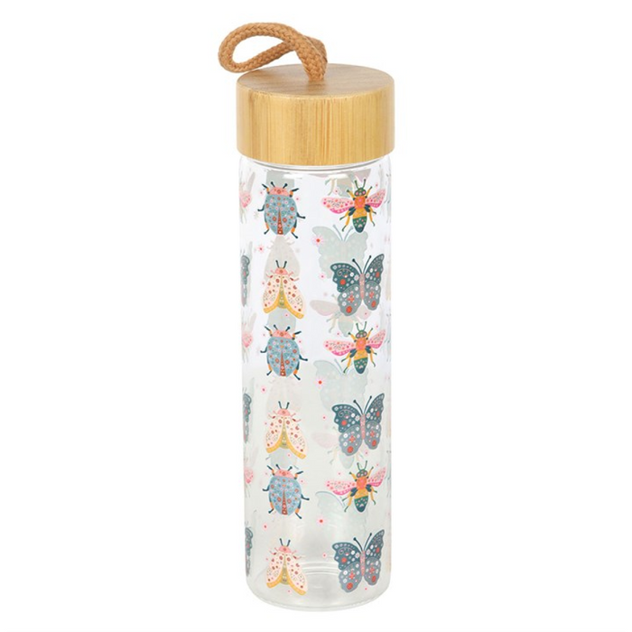 Floral Bug Print Glass Water Bottle 🇬🇧