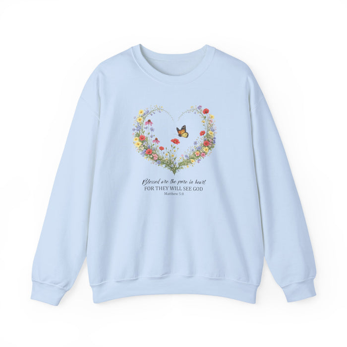 Floral Heart Wreath with Butterfly Crewneck Sweatshirt | Inspirational Scripture Quote