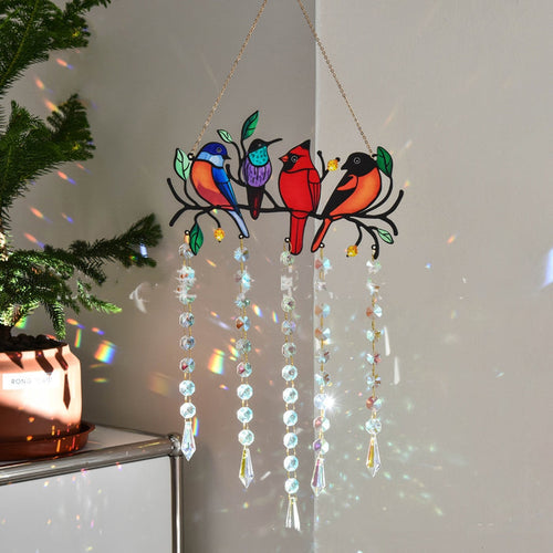 Four-Feather Flock Bird Painted Wrought Iron Garden Window Hanging Ornament Crystal Decoration 🇨🇳