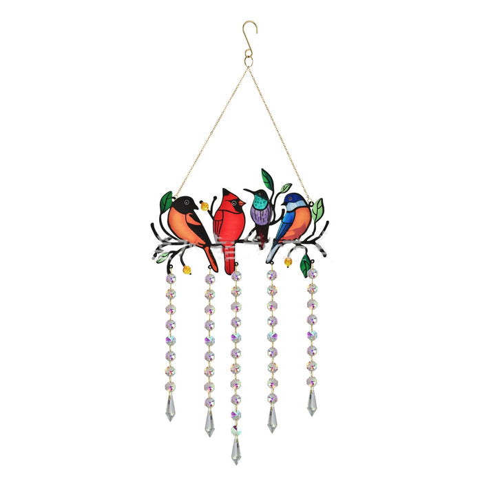 Four-Feather Flock Bird Painted Wrought Iron Garden Window Hanging Ornament Crystal Decoration 🇨🇳