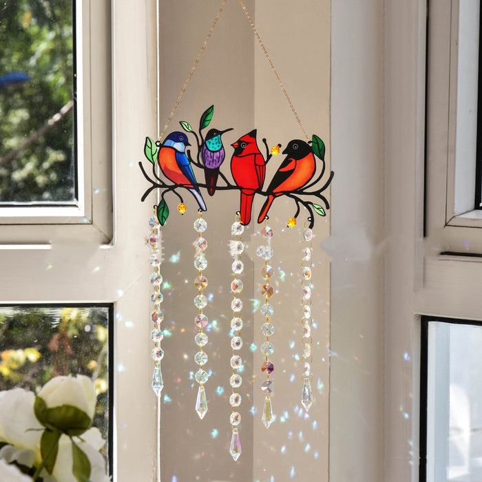 Four-Feather Flock Bird Painted Wrought Iron Garden Window Hanging Ornament Crystal Decoration 🇨🇳