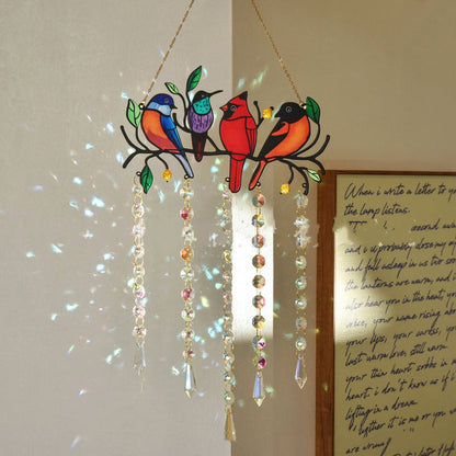 Four-Feather Flock Bird Painted Wrought Iron Garden Window Hanging Ornament Crystal Decoration 🇨🇳