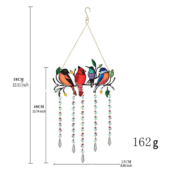 Four-Feather Flock Bird Painted Wrought Iron Garden Window Hanging Ornament Crystal Decoration 🇨🇳