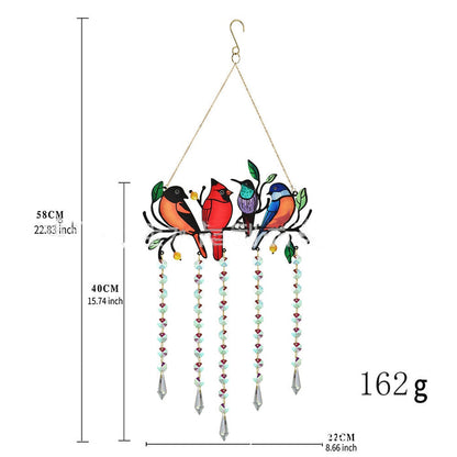 Four-Feather Flock Bird Painted Wrought Iron Garden Window Hanging Ornament Crystal Decoration 🇨🇳