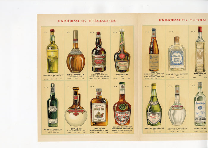 French Eugene Vincent & Co. Liqueurs, Main Specialties Alcohol Advertising Lithograph, Lyon