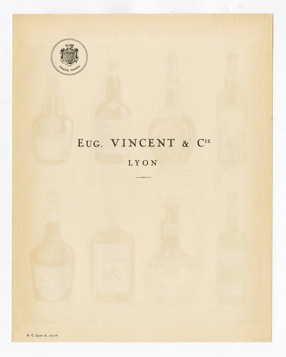 French Eugene Vincent & Co. Liqueurs, Main Specialties Alcohol Advertising Lithograph, Lyon