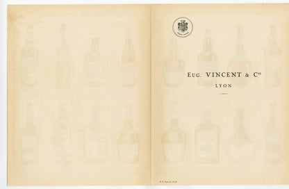 French Eugene Vincent & Co. Liqueurs, Main Specialties Alcohol Advertising Lithograph, Lyon