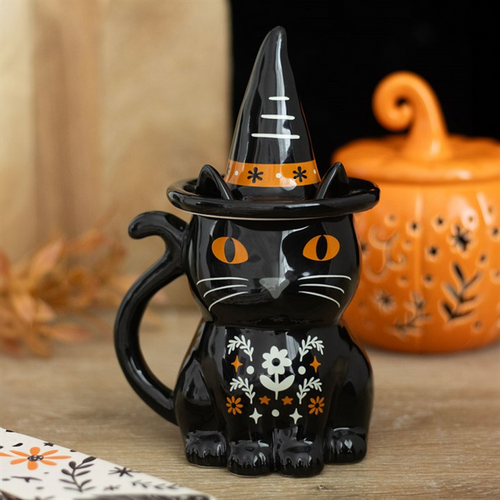 Frightful Folk Black Cat Lidded Mug 🇬🇧
