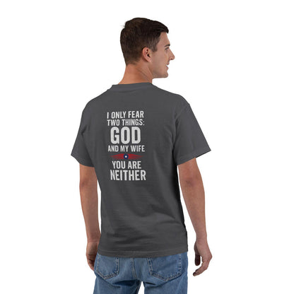 Funny Christian T-Shirt, Humorous Graphic Tee, Short-Sleeve Shirt, Gift for Him, Casual Wear, Quirky Outfit