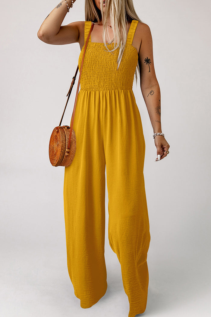 Ginger Smocked Sleeveless Wide Leg Jumpsuit with Pockets 🇺🇸
