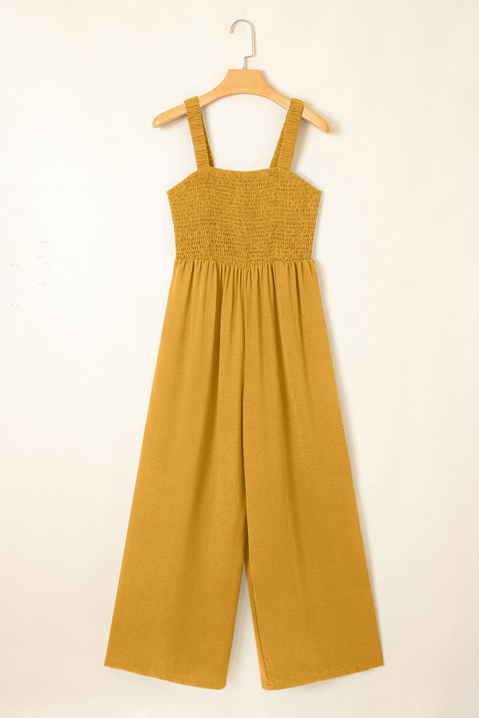 Ginger Smocked Sleeveless Wide Leg Jumpsuit with Pockets 🇺🇸