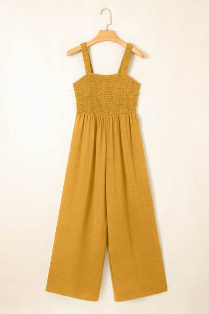 Ginger Smocked Sleeveless Wide Leg Jumpsuit with Pockets 🇺🇸