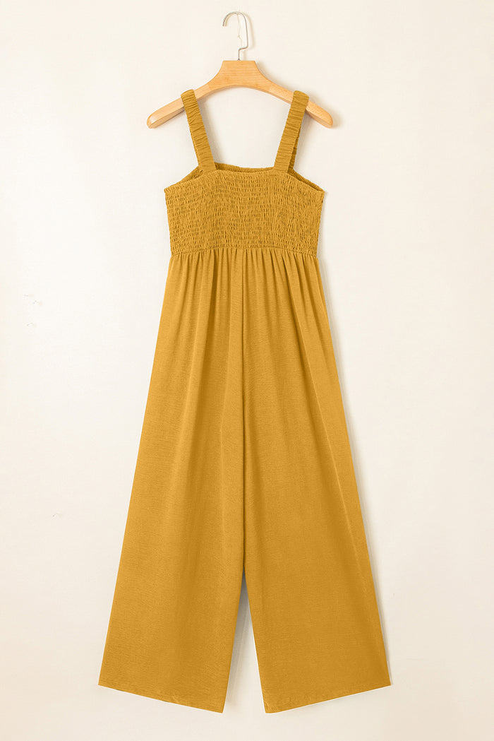 Ginger Smocked Sleeveless Wide Leg Jumpsuit with Pockets 🇺🇸