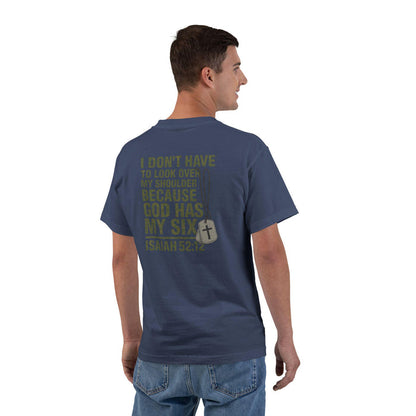 God Has My Six Christian T-Shirt - Isaiah 52:12 Bible Verse Tee, Faith Over Fear Shirt, Christian Military and Patriot Apparel
