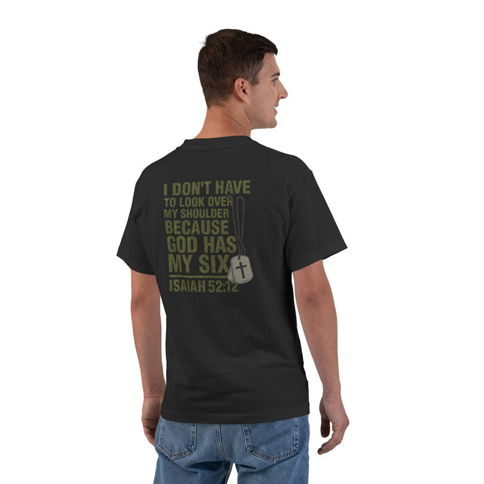 God Has My Six Christian T-Shirt - Isaiah 52:12 Bible Verse Tee, Faith Over Fear Shirt, Christian Military and Patriot Apparel
