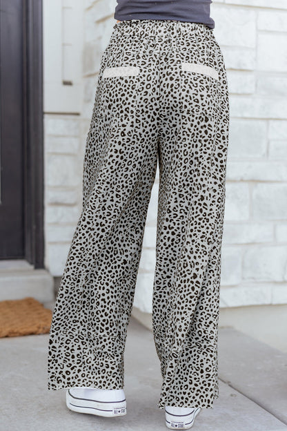Gray Animal Print Wide Leg Terry Knit Pants 🇺🇸