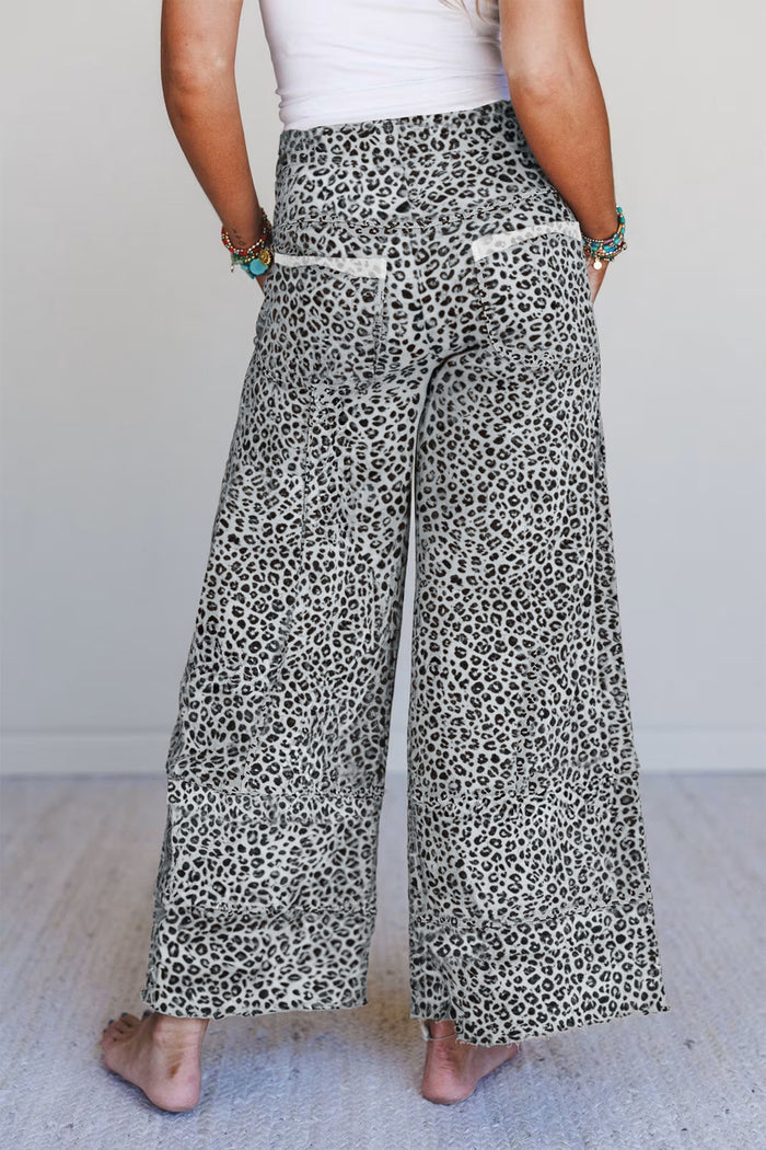 Gray Animal Print Wide Leg Terry Knit Pants 🇺🇸