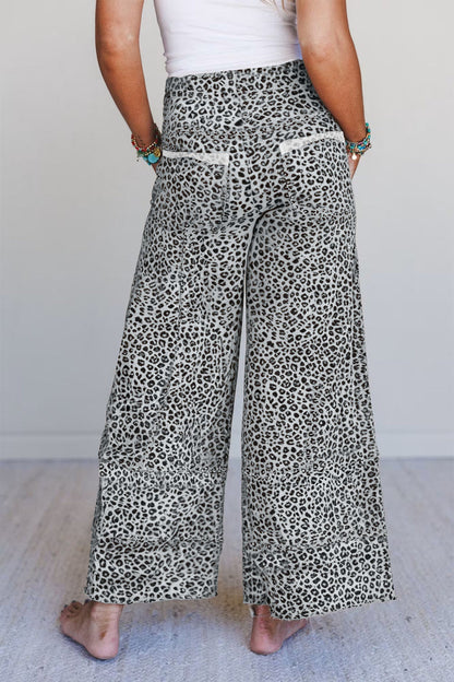 Gray Animal Print Wide Leg Terry Knit Pants 🇺🇸