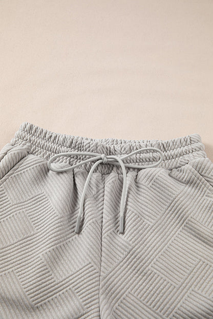 Gray Solid Color Textured Loose Top Casual Two Piece Short Set 🇺🇸