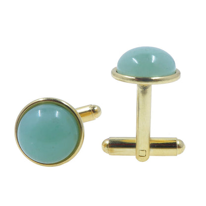green aventurine circles in gold plated brass cufflinks