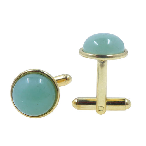 green aventurine circles in gold plated brass cufflinks