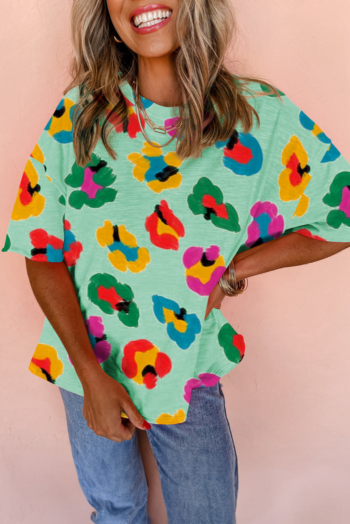 Green Leopard Drop Shoulder Oversize Tee 🇺🇸