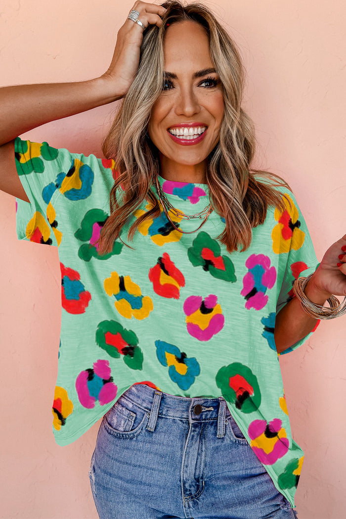 Green Leopard Drop Shoulder Oversize Tee 🇺🇸
