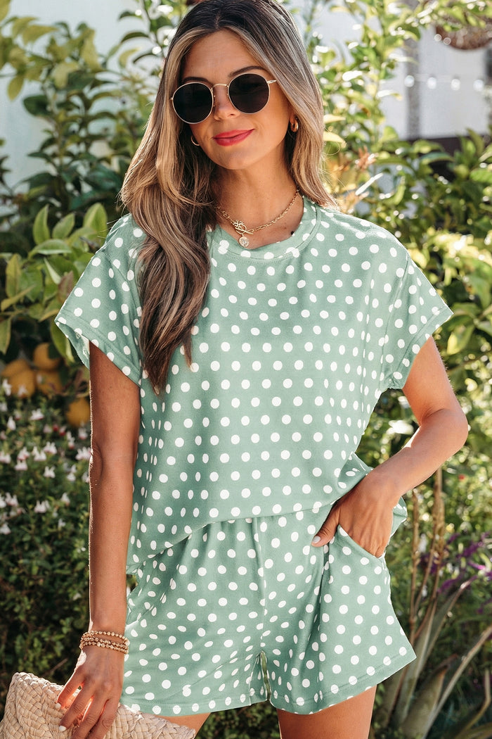 Green Polka Dot Print Short Set 🇺🇸