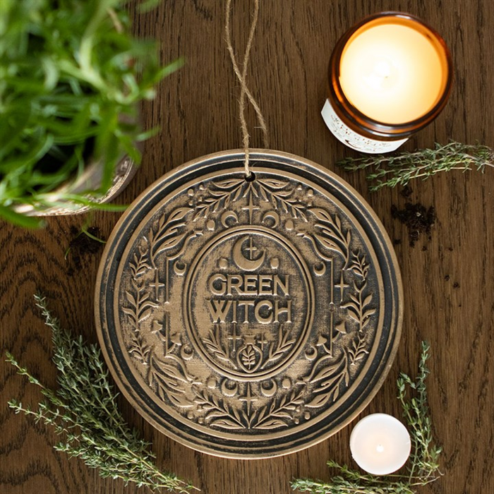 Green Witch Bronze Effect Terracotta Hanging Plaque 🇬🇧