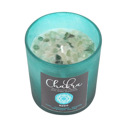 Heart Chakra Mint Crystal Chip Candle 🇬🇧