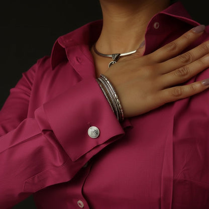 woman modeling howlite cufflinks
