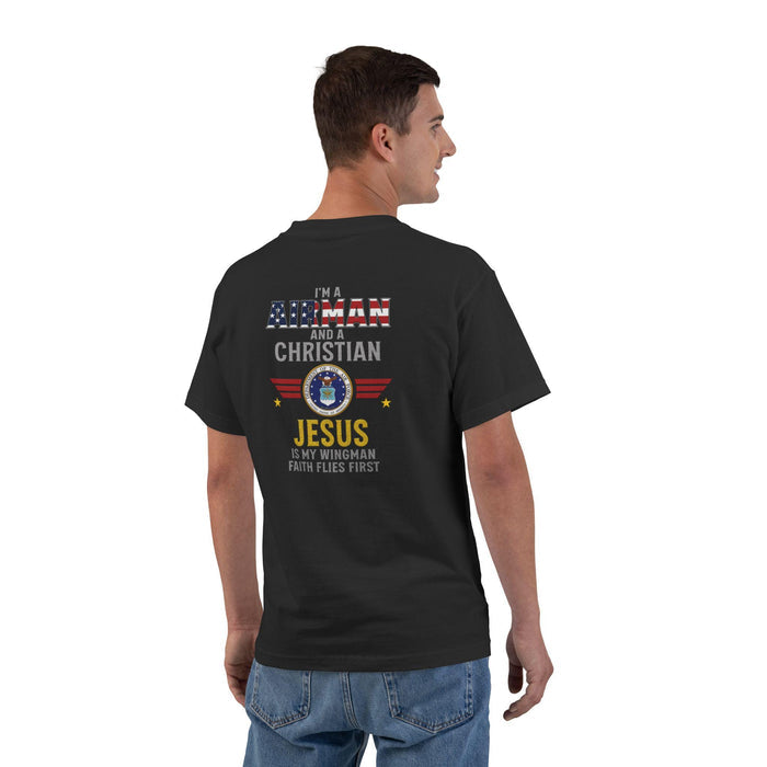 Im an Airman and a Christian Shirt - Jesus Is My Wingman Faith Flies First Tee, Air Force Christian T-Shirt, Patriotic Military Faith Shirt