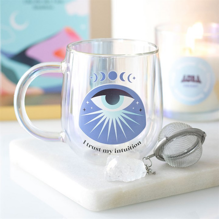 Intuition Double Walled Glass Mug with Aura Crystal Tea Infuser 🇬🇧