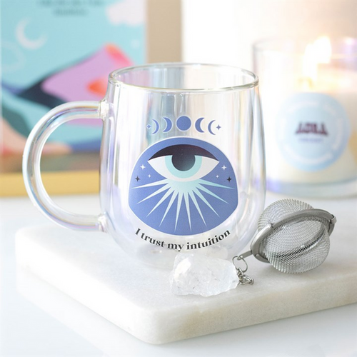 Intuition Double Walled Glass Mug with Aura Crystal Tea Infuser 🇬🇧
